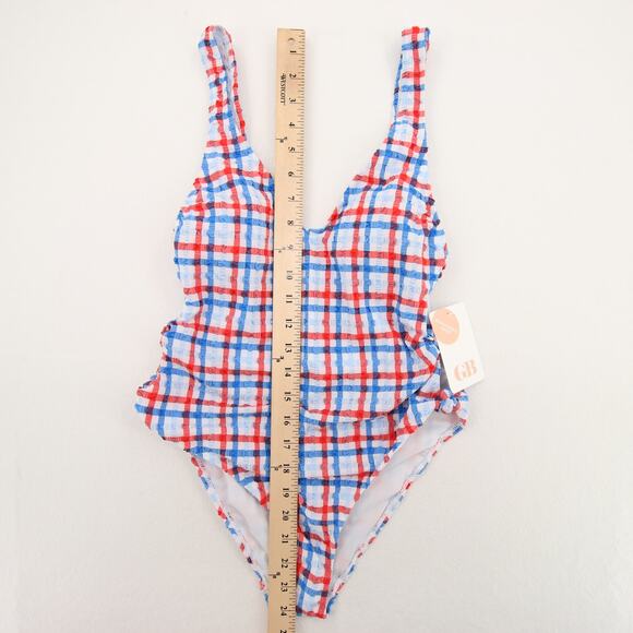 Gianni Bini One Piece Swimsuit Plunge VNeck Gingham Plaid Monokini Size XS NWT - Picture 5 of 13